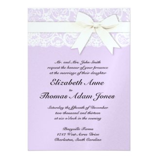 White Lace on Lilac Wedding Invitation