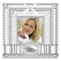 White Lace Pearl Photo Birthday Party invitations