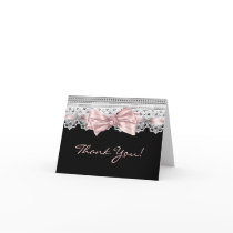 White Lace Pink Black Thank You Cards