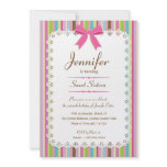 White Lace Pink Bow Candy Stripes Sweet 16 5x7 Invite