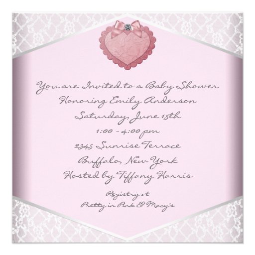 White Lace Pink Heart Pink White Baby Girl Shower Custom Invites