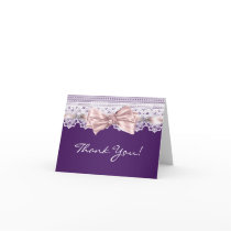 White Lace Pink Purple Thank You Cards