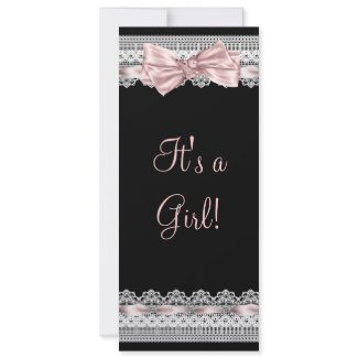 White Lace Pink Ribbon Pink Black Baby Girl Shower invitation