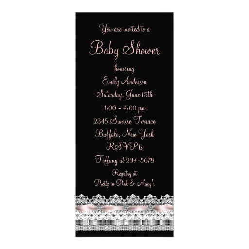 White Lace Pink Ribbon Pink Black Baby Girl Shower Personalized Announcement