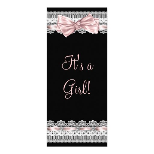 White Lace Pink Ribbon Pink Black Baby Girl Shower Personalized Announcement