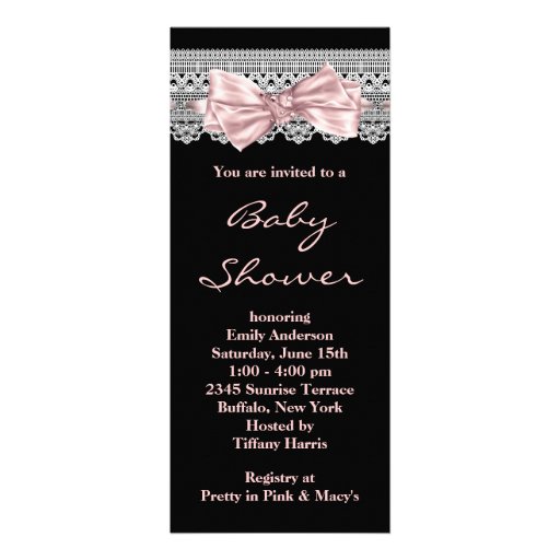 White Lace Pink Ribbon Pink Black Baby Girl Shower Personalized Invitations