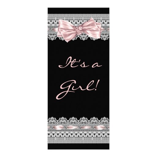 White Lace Pink Ribbon Pink Black Baby Girl Shower Personalized Invitations