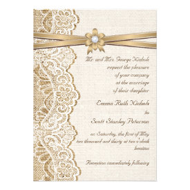 White lace, ribbon, flower & burlap wedding invites