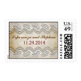 white lace rustic postage stamps