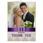 White Lace Vintage Wedding Photo Thank You Purple cards
