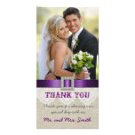 White Lace Vintage Wedding Thank You Photo Purple photo cards