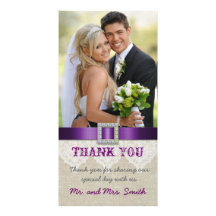 White Lace Vintage Wedding Thank You Photo Purple Photo Card