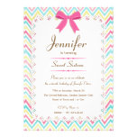 White Lace Watercolor Chevron Pink Bow Sweet 16 invitations