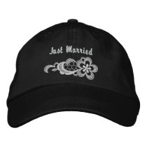 White Lace Wedding - Just Married Hat embroidered hats