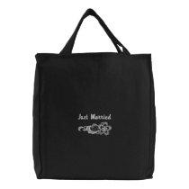 White Lace Wedding - Just Married Tote embroidered bags by WedThreads White Lace Wedding - Just Married Tote embroidered bags