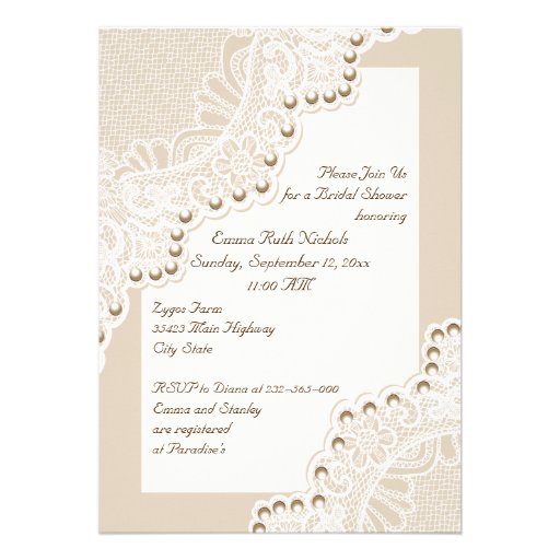 White lace with pearls wedding bridal shower custom invites