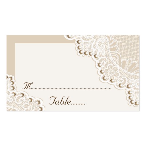 White lace with pearls wedding place card business card templates (front side)