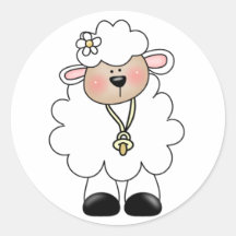 White Lamb Round Stickers
