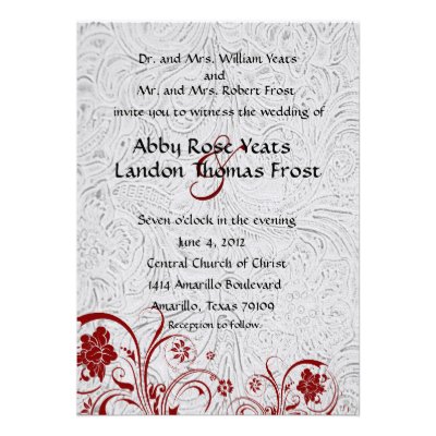 White Leather and Red Lace Wedding Invitations