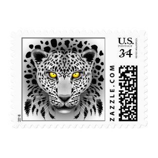 White Leopard with Yellow Eyes postage stamp