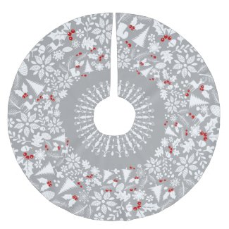 White & Light Gray Geometric Christmas Wreath Tree Skirt