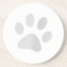 White/Light Grey Halftone Paw Print Drink Coasters