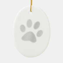 White/Light Grey Halftone Paw Print Christmas Tree Ornament