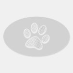 White/Light Grey Halftone Paw Print Oval Stickers