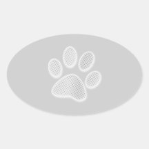 White/Light Grey Halftone Paw Print Oval Stickers