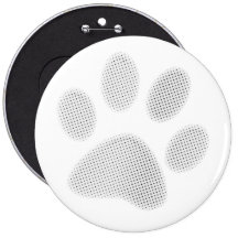 White/Light Grey Halftone Paw Print Pinback Button