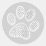 White/Light Grey Halftone Paw Print Round Stickers