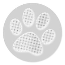 White/Light Grey Halftone Paw Print Round Stickers
