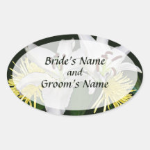 White Lilies and Yellow Mums Save the Date Oval Sticker