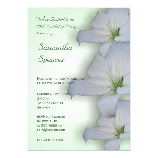 White Lilies Birthday Invitation