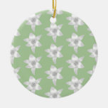 White Lilies Pattern on Green. Christmas Ornaments