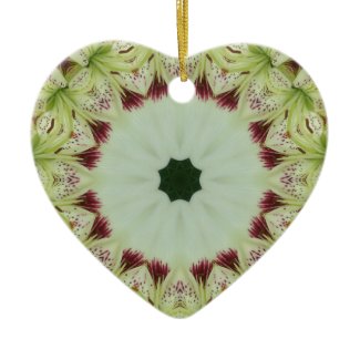 White Lily 16 Point Star Kaleidoscope Double-Sided Heart Ceramic Christmas Ornament