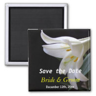 white lily flower wedding save the date fridge magnet