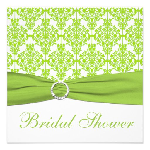 White, Lime Damask Bridal Shower Invitation