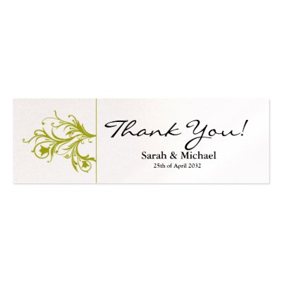 White lime green floral Wedding favor Gift tag featuring the words Thank 
