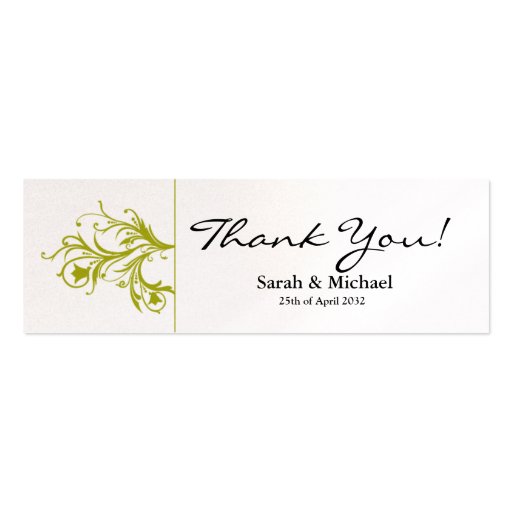 White & lime green floral Wedding favor Gift tag Business Card Templates (front side)