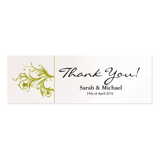 White & lime green floral Wedding favor Gift tag Business Card Templates (back side)