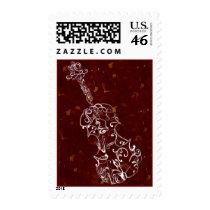White Line Violin Drawing on Deep Red Background Postage Stamp
