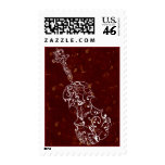 White Line Violin Drawing on Deep Red Background Postage Stamp