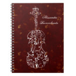 White Line Violin on Red Spiral Notebook