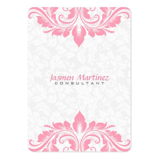 White loral Damask Pink Lace Business Card (front side)