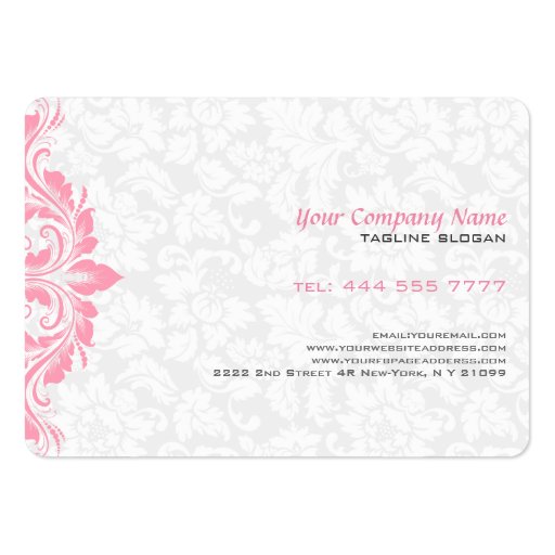 White loral Damask Pink Lace Business Card (back side)