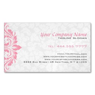 White loral Damask Pink Lace Magnetic Business Cards (Pack Of 25)