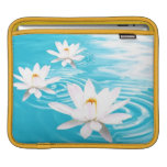 White Lotus plants floating on turquoise water zen Sleeves For iPads