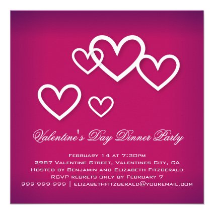White Love Hearts on Dark Pink Valentines Party Invites