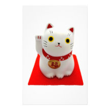 White Maneki Neko on a Red Carpet Stationery